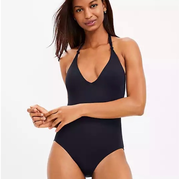 LOFT Other - LOFT Beach Black One Piece Swimsuit with Plunging V-Neckline